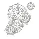 4 clocks with dates and initials tattoo design idea