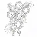 4 clocks with dates and initials tattoo design idea