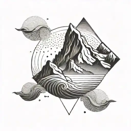 A geometric mountain range with a wave pattern inside, symbolizing the client's love for climbing and the sea tattoo design idea
