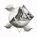 A geometric mountain range with a wave pattern inside, symbolizing the client's love for climbing and the sea tattoo design idea