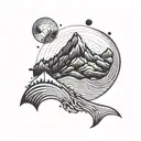 A geometric mountain range with a wave pattern inside, symbolizing the client's love for climbing and the sea tattoo design idea