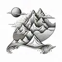 A geometric mountain range with a wave pattern inside, symbolizing the client's love for climbing and the sea tattoo design idea