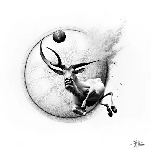 Eland gracefully leaping over a basketball with a mix of realistic and sketch elements tattoo design idea