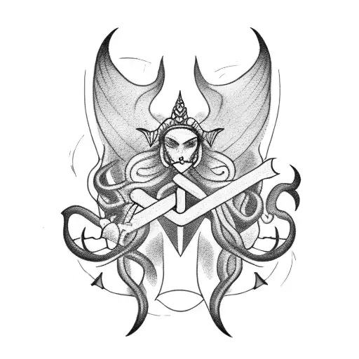siren with trident tattoo design idea