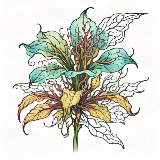cybernetic flower with clear plastic stems and roots that look like veins tattoo design idea