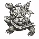 turtle or tortise side profile and instead of shell it has an image of a beautiful fairy inside tattoo design idea
