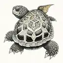 turtle or tortise side profile and instead of shell it has an image of a beautiful fairy inside tattoo design idea
