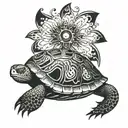 turtle or tortise side profile and instead of shell it has an image of a beautiful fairy inside tattoo design idea