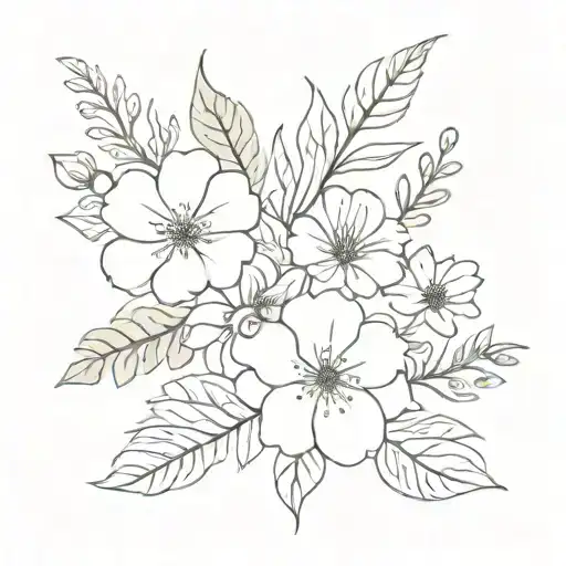 February, May, September, October, November flower bouquet tattoo design idea