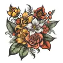 February, May, September, October, November flower bouquet tattoo design idea