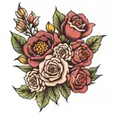 February, May, September, October, November flower bouquet tattoo design idea