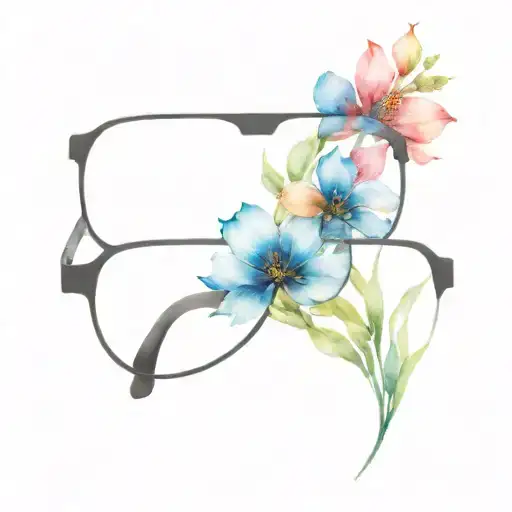 black eyeglass frame with coloured flower tattoo design idea