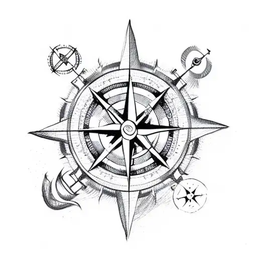 pirate ship compass tattoo design idea