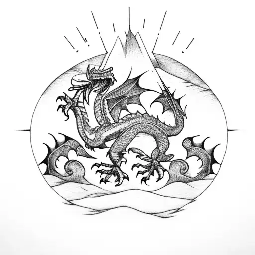 welsh dragon on a mountain  tattoo design idea