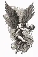 Icarus Falling from the sky while he is reaching for the sky showing 1 wing fully intact and 1 wing partially intact  tattoo design idea