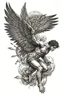 Icarus Falling from the sky while he is reaching for the sky showing 1 wing fully intact and 1 wing partially intact  tattoo design idea