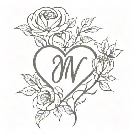 M with heart shape tattoo design idea