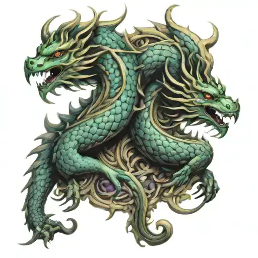 gemini twin dragons tattoo design idea