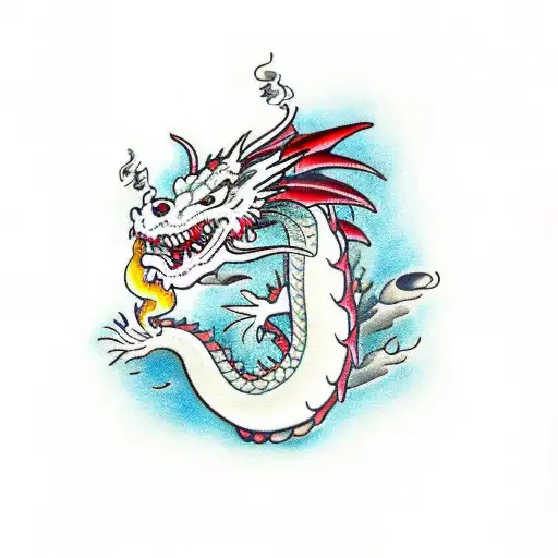 Dragon with smoke tattoo design idea