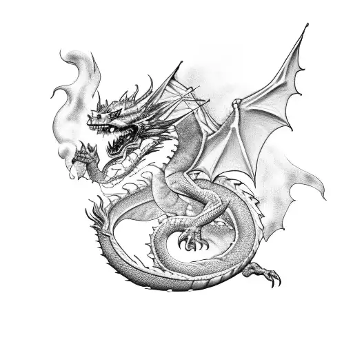 Dragon with smoke tattoo design idea