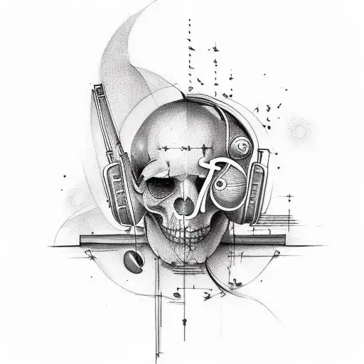 Merge the passion for music and philosophy into a tattoo artwork using sketch style tattoo design idea