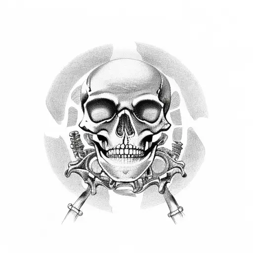 skeleton and steering wheel tattoo design idea