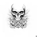 skeleton and steering wheel tattoo design idea