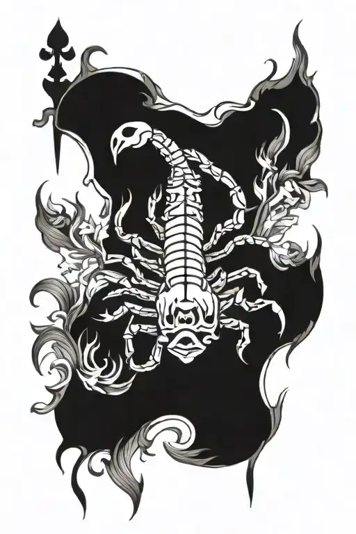 scorpion, cards, skull, flame, flowers tattoo design idea