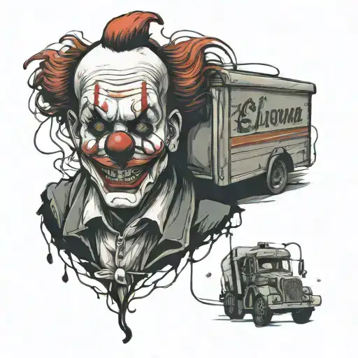 clown with semi truck details intertwined  tattoo design idea