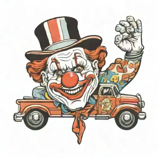 emit kelly clown with semi truck details intertwined representing memory of grandfather  tattoo design idea