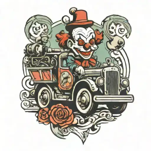 old school clown with semi truck details intertwined representing memory of grandfather  tattoo design idea