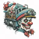 clown with semi truck details intertwined  tattoo design idea