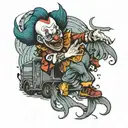 clown with semi truck details intertwined  tattoo design idea