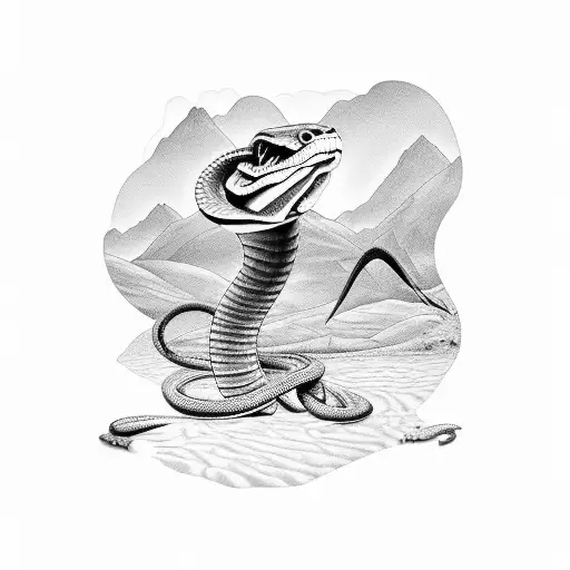 desert with rattle snake tattoo design idea