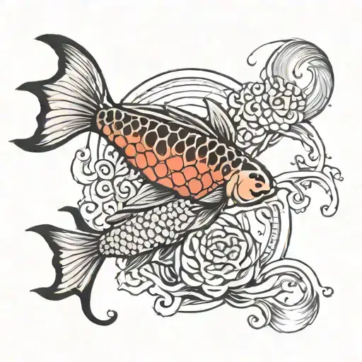 koi fish with moon jellyfish floating tattoo design idea