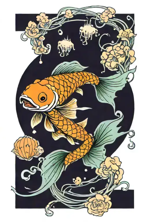 koi fish with jellyfish swimming tattoo design idea