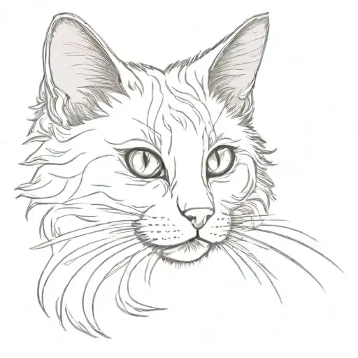 head of white cat turkish angora with big eyes tattoo design idea