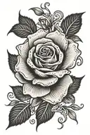 Melithza name with rose in cursive writing tattoo design idea