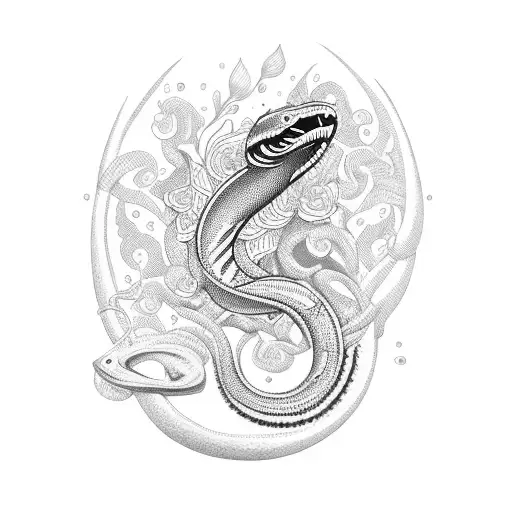 Cobra emerging from a flower bud tattoo design idea
