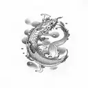 koi fish with dragon bottom half tattoo design idea