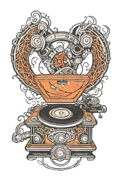 vinyl record player rock metal tattoo design idea