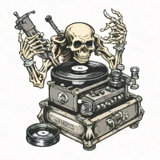 vinyl record player skeleton tattoo design idea
