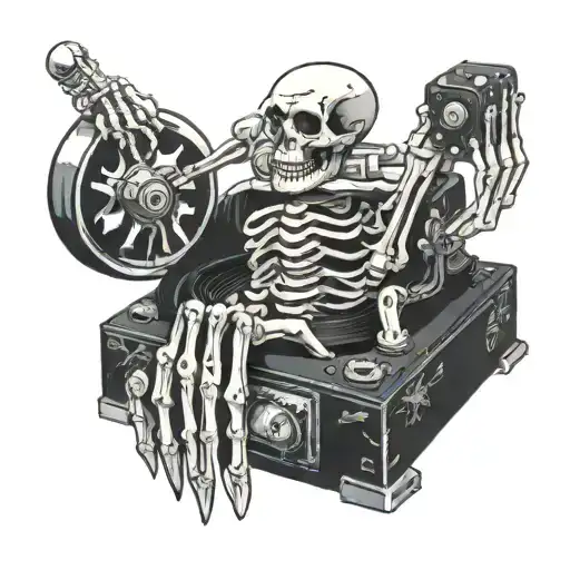 vinyl record player skeleton hand evil  tattoo design idea