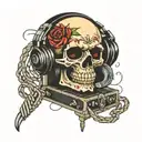 vinyl record player skull tattoo design idea