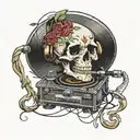vinyl record player skull tattoo design idea
