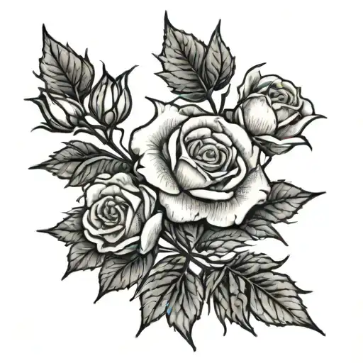 the name "ibukun" with thorns like a rose bush branch long tattoo design idea