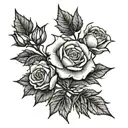the name "ibukun" with thorns like a rose bush branch long tattoo design idea