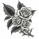 the name "ibukun" with thorns like a rose bush branch long tattoo design idea
