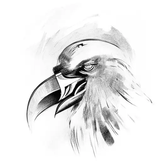 Crow head from side view screaming, with a touch of viking and samurai tattoo design idea