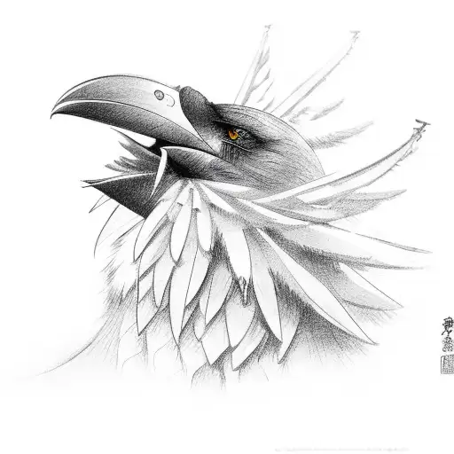 Crow head from side view screaming in style of japanese art tattoo design idea